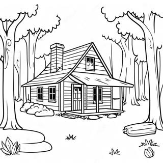 Cozy Cabin In The Woods Coloring Page 46352-37148