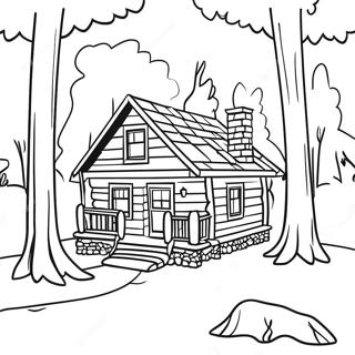 Rustic Log Cabin In The Forest Coloring Page 46353-37153