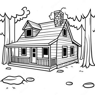 Rustic Log Cabin In The Forest Coloring Page 46353-37154