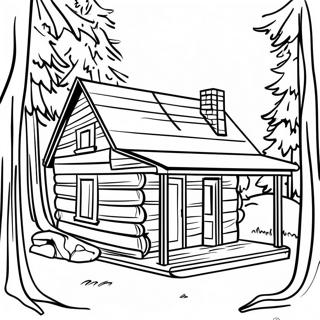 Rustic Log Cabin In The Forest Coloring Page 46353-37155