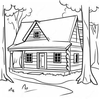 Rustic Log Cabin In The Forest Coloring Page 46353-37156