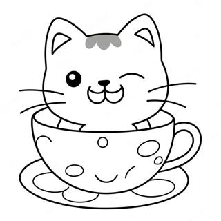 Playful Cat In Teacup Coloring Page 46463-37237