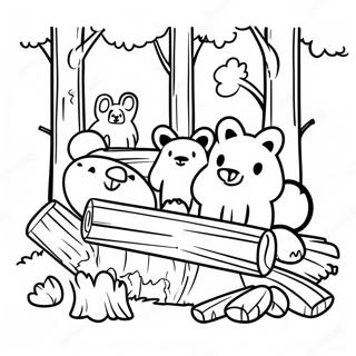 Cute Forest Animals In Logging Scene Coloring Page 46683-37415