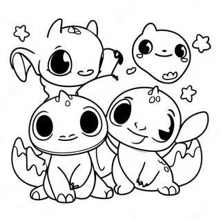 Cute Baby Toothless Playing With Friends Coloring Page 46933-37610