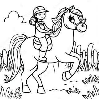 Girl Riding A Beautiful Horse In A Meadow Coloring Page 46943-37617