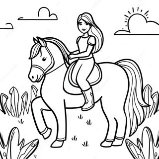 Girl Riding A Beautiful Horse In A Meadow Coloring Page 46943-37618