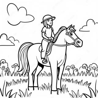 Girl Riding A Beautiful Horse In A Meadow Coloring Page 46943-37619