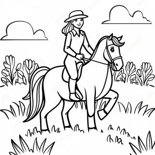 Girl Riding A Beautiful Horse In A Meadow Coloring Page 46943-37620