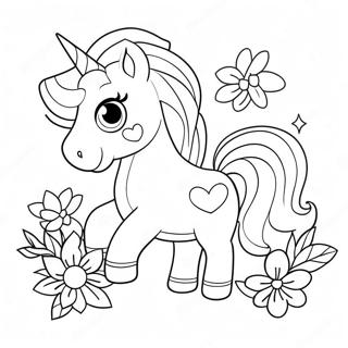 Cute Unicorn With Flowers Coloring Page 47103-37761