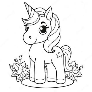 Cute Unicorn With Flowers Coloring Page 47103-37762