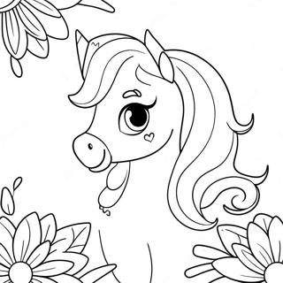 Cute Unicorn With Flowers Coloring Page 47103-37764