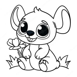 Adorable Baby Stitch With Flowers Coloring Page 47303-37915