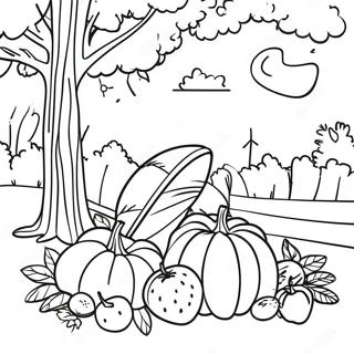 Colorful Autumn Harvest Scene Coloring Page 4732-3954