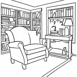 Cozy Library Reading Corner Coloring Page 4752-3972