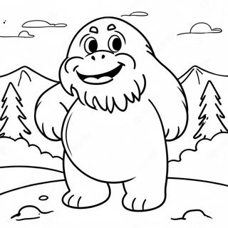 Cute Abominable Snowman In Snowy Landscape Coloring Page 47603-38149