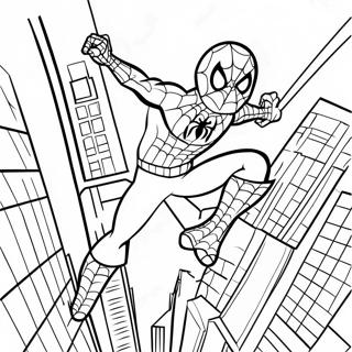 Spiderman Swinging Through The City Coloring Page 47803-38309