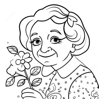 Sweet Grandma With Flowers Coloring Page 47963-38430