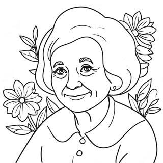 Sweet Grandma With Flowers Coloring Page 47963-38432