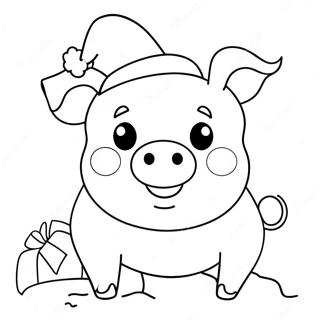 Festive Christmas Pig With Santa Hat Coloring Page 48073-38521