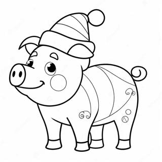 Festive Christmas Pig With Santa Hat Coloring Page 48073-38522