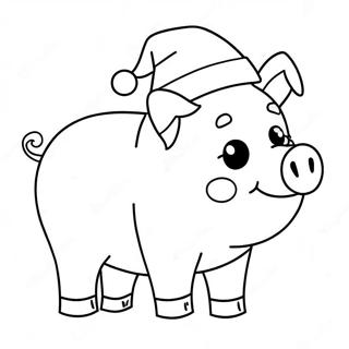 Festive Christmas Pig With Santa Hat Coloring Page 48073-38524