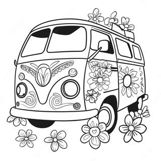 Colorful Hippie Van With Flowers Coloring Page 48093-38537