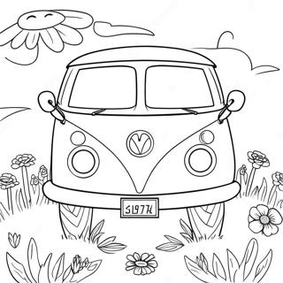 Colorful Hippie Van With Flowers Coloring Page 48093-38538