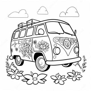 Colorful Hippie Van With Flowers Coloring Page 48093-38539