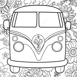 Colorful Hippie Van With Flowers Coloring Page 48093-38540