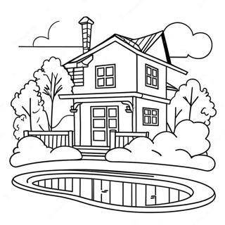 House With Sparkling Pool Coloring Page 48652-38978