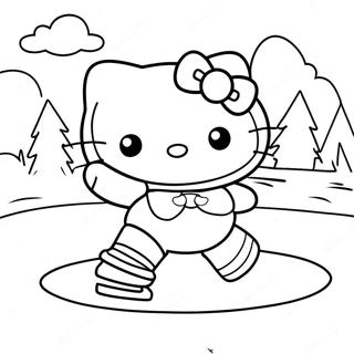 Cute Hello Kitty Ice Skating On A Frozen Pond Coloring Page 48793-39093