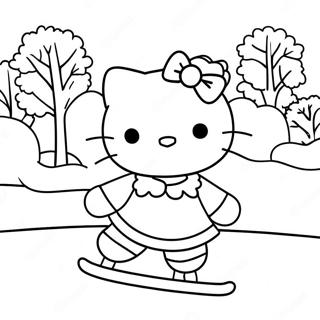 Cute Hello Kitty Ice Skating On A Frozen Pond Coloring Page 48793-39095