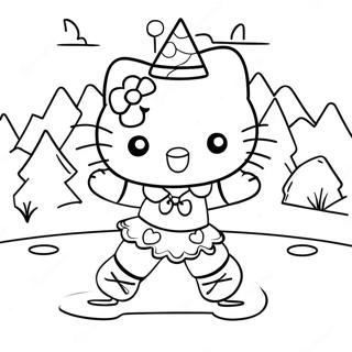 Cute Hello Kitty Ice Skating On A Frozen Pond Coloring Page 48793-39096