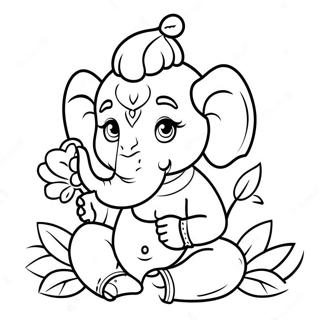 Cute Ganesha With Flowers Coloring Page 49403-39569