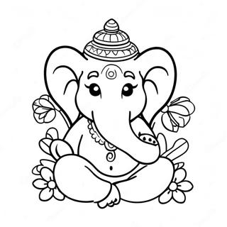 Cute Ganesha With Flowers Coloring Page 49403-39572