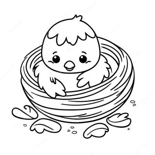 Fluffy Baby Chick In A Nest Coloring Page 4942-4121