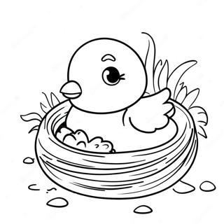 Fluffy Baby Chick In A Nest Coloring Page 4942-4123