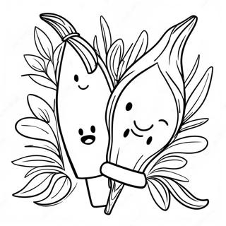 Colorful Lulav And Etrog With Smiling Faces Coloring Page 49453-39614