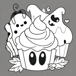 Cute Halloween Cupcake With Ghost Toppers Coloring Page 49913-39973