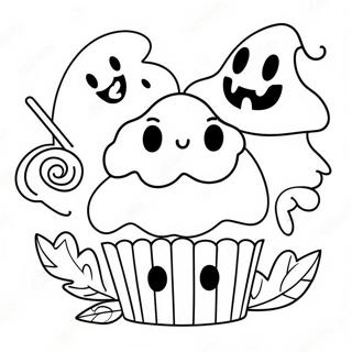 Cute Halloween Cupcake With Ghost Toppers Coloring Page 49913-39974