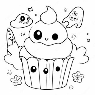 Cute Halloween Cupcake With Ghost Toppers Coloring Page 49913-39975