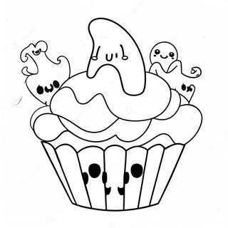 Cute Halloween Cupcake With Ghost Toppers Coloring Page 49913-39976