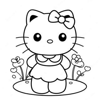 Cute Hello Kitty In Retro Outfit Coloring Page 50053-40083