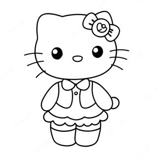 Cute Hello Kitty In Retro Outfit Coloring Page 50053-40084