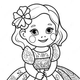 Little Girl In A Beautiful Dress Coloring Page 50373-40337