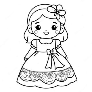 Little Girl In A Beautiful Dress Coloring Page 50373-40338