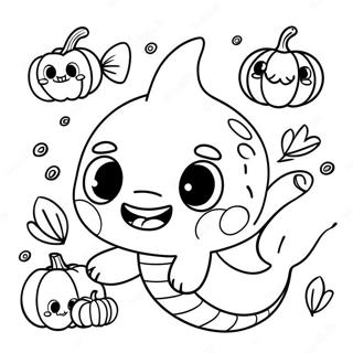 Cute Baby Shark With Pumpkin Coloring Page 5072-4222