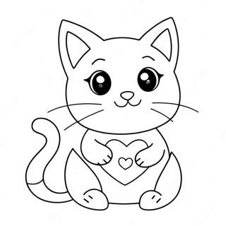 Cute Valentine Cat With Heart Coloring Page 50763-40663