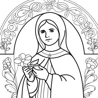 Beautiful St Bernadette With Flowers Coloring Page 50873-40737