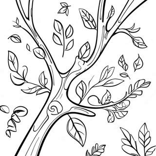 Whimsical Tree Branch With Leaves Coloring Page 50983-40821